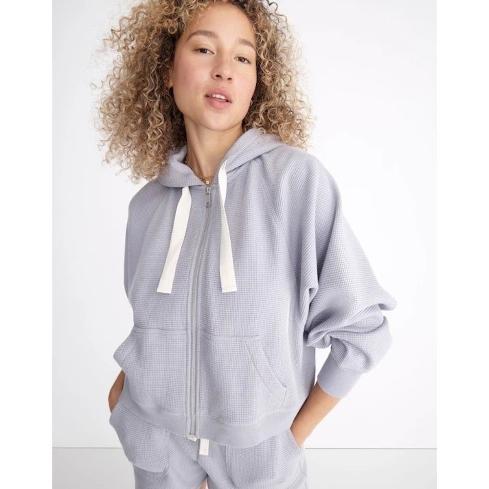 Madewell‎ MWL Waffle Knit Hoodie Women L Blue Full Zip Relaxed Raglan